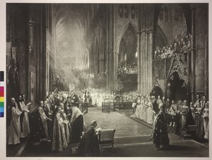 Viktória királynő 50. trónévfordulójának ünnepségén a Westminster apátságban 1887.6.21-én. alkotó: William Ewart Lockhart