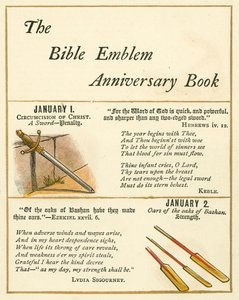 Oldal a Biblia emblémás évfordulós könyvéből (színes litográfia)