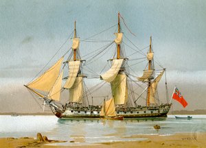 A Royal Navy 42-es fegyveres fregattja, c1780 c1890-c1893. alkotó: William Frederick Mitchell