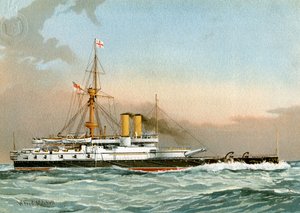 HMS Victoria, a Királyi Haditengerészet 1. osztályú csatahajója, c1890-c1893. alkotó: William Frederick Mitchell