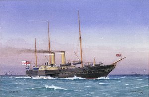 Az "Osborne" királyi jacht (1870) teljes gőzzel és behajtott vitorlákkal a tengeren. Akvarell alkotó: William Frederick Mitchell