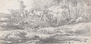Táj alakokkal és szarvasmarhákkal alkotó: William Frederick Wells