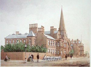 Orphan Boys Asylum, William Gavin Herdman és A. Pickering „Modern Liverpool Illustrated”-ből, 1864-ben (színes litó)