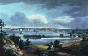 New York a Brooklyn melletti Heightsból, 1820-23 (színes akvatinta)