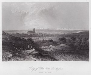 Ulm városa a magasból (metszet) alkotó: William H. Bartlett