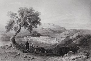 Názáret, az Esdraelon-síkság felé néz (metszet) alkotó: William H. Bartlett