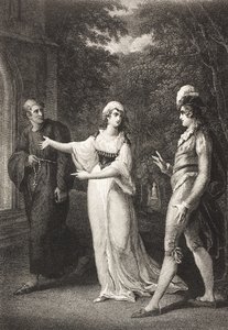 Olivia kertje, IV. felvonás, III. jelenet, a „Tizenkettedik éjszaka, vagy amit akarsz”, a Boydell Shakespeare Galériából, a 19. század végén megjelent alkotó: William Hamilton
