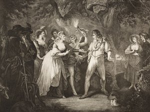 Az erdő, V. felvonás, IV. jelenet, az „As You Like It”-ből, a Boydell Shakespeare Galériából, 19. század végén alkotó: William Hamilton