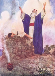 Ábrahám felajánlja Izsákot, a Hodder & Stoughton által kiadott Biblia történetből, 1930 körül