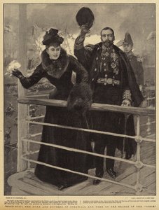 Viszlát Cornwall és York hercege és hercegnéje az Ophir hídon alkotó: William Hatherell