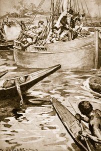 Mungo Park utolsó harca a bennszülöttek ellen a Bussa-zuhatagnál alkotó: William Hatherell
