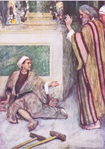Péter és János meggyógyítják a sántát, a Hodder & Stoughton által kiadott Biblia történetéből, 1930 körül alkotó: William Hatherell