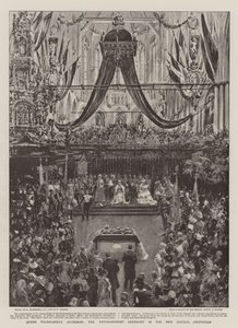 Wilhelmina királynő csatlakozása, a trónra emelési szertartás az amszterdami Újtemplomban alkotó: William Hatherell