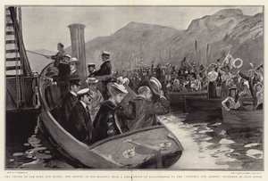 A király és a királynő hajóútja, Őfelsége visszatérése a Kinlochmore-i szarvashajtótól a Loch Levenben horgonyzó Victoria and Albert hajóra.