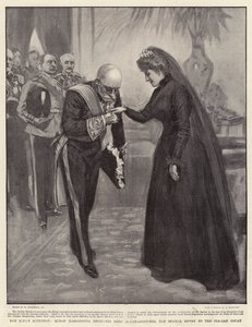 A király csatlakozása, Margherita királynő fogadja Lord Mount-Edgcumbe-t, az olasz udvar különmegbízottját alkotó: William Hatherell