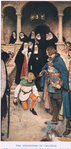 Galahad lovaggá válása, illusztráció az Arthur királyból alkotó: William Hatherell