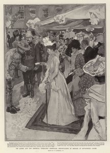 A királynő és a császári lovassági kórházak, kitüntetések átadása a Devonshire House-ban alkotó: William Hatherell