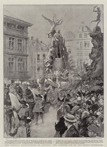 A Vandyck Tercentenárium Antwerpenben, a Vandyck-kocsi a nagy menetben alkotó: William Hatherell