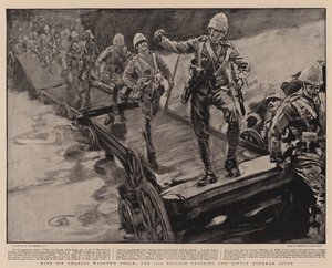 Sir Charles Warren haderejével a 11. dandár átkel a Kis-Bushman folyón. alkotó: William Hatherell