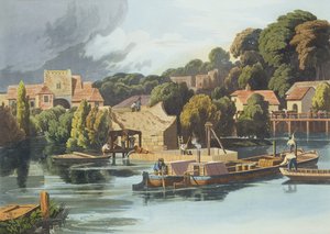 Wallingford kastély 1810-ben A hídjavítás során, vésette Robert Havell ifjabb (1793-1878), megjelent 1818 (akvatinta) alkotó: William Havell