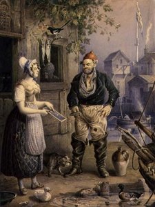 Egy halász és egy szobalány, 1830 körül (akvarell ceruzával, papíron gouache-val kiemelve) alkotó: William Heath