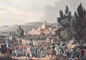 Vittoriai csata, 1813, Bringing in the Prisoners, metszett I. Clarke, akvatinta: M. DuBourg (akvatinta) alkotó: William Heath