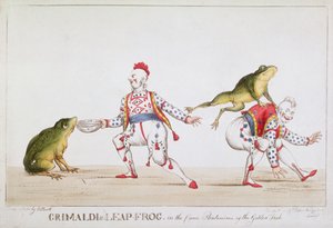 Grimaldi ugróbéka az Aranyhal komikus pantomimjában, 1812 alkotó: William Heath