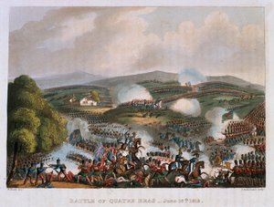 A Quatre Bras-i csata 1815. június 16-án, vésette Thomas Sutherland, 1815 (színes akvatinta) alkotó: William Heath