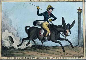 "The Little Jockey Coming in the Winning Post!!!", 1831 körül (színes rézkarc) alkotó: William Heath