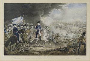 „A brit nemzethez”, Wellington hercege és a Waterloo-i csata legkiválóbb tisztjei, 1815. június 18., W.T. Fry és T. Sutherland akvatinta, J. Jenkins, London, 18. alkotó: William Heath