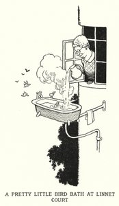 Egy szép kis madárfürdő a Linnet Courtban (litho) alkotó: William Heath Robinson