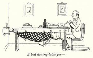 Ágy-étkezőasztal (litho) alkotó: William Heath Robinson