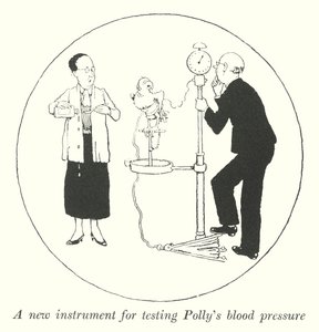 Új műszer Polly vérnyomásának mérésére (litho) alkotó: William Heath Robinson