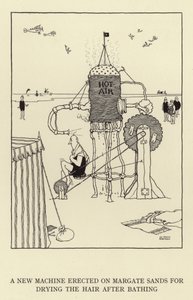 Egy új gépet állítottak fel a Margate Sands-en a fürdés utáni hajszárításhoz alkotó: William Heath Robinson
