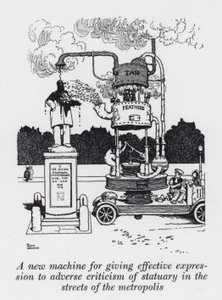 Egy új gép a metropolis utcáin szobrokkal szembeni negatív kritikák hatékony kifejezésére (litho) alkotó: William Heath Robinson