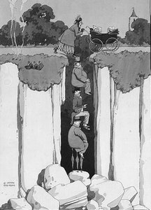 Kedvesség, három úriember megfontoltsága a szakadékon való segítésben (toll és tinta, akvarell) alkotó: William Heath Robinson