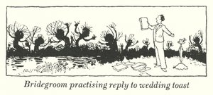 Gyakorló vőlegény válasz az esküvői pirítósra (litho) alkotó: William Heath Robinson