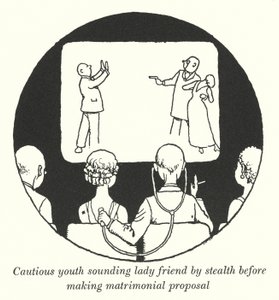 Óvatos, fiatalos hangú hölgy barát, lopakodva házassági ajánlattétel előtt (litho) alkotó: William Heath Robinson