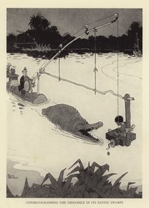A krokodil filmezése natív mocsaraiban alkotó: William Heath Robinson