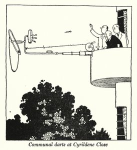 Közösségi darts a Cyrildene Close-ban (litho) alkotó: William Heath Robinson