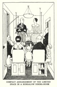 A korlátozott hely kompakt elrendezése egy bungaló étkezőben (litho) alkotó: William Heath Robinson