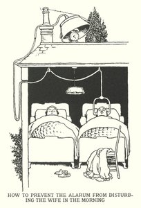 Hogyan lehet megakadályozni, hogy a riasztó reggel megzavarja a feleséget (litho) alkotó: William Heath Robinson