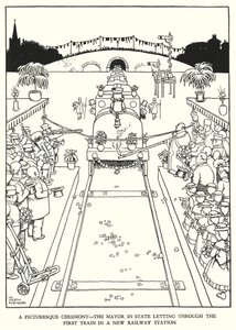 Illusztráció: Railway Ribaldry, W Heath Robinson (litho) alkotó: William Heath Robinson