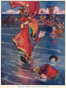 János királyt utolérte a dagály a mosásban alkotó: William Heath Robinson