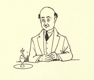 A férfit meglepte a madár a reggeli tojásban alkotó: William Heath Robinson