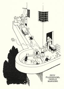 Háziállatok játszótere, Tryplit Mansions (litho) alkotó: William Heath Robinson
