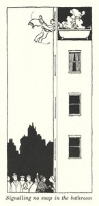 Jelzés, hogy nincs szappan a fürdőszobában (litho) alkotó: William Heath Robinson