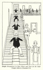 Egyszerű óvintézkedések a lépcsőszőnyeg kopásának elkerülésére állandó használat közben (litho) alkotó: William Heath Robinson