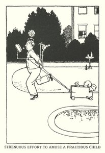 Erőteljes erőfeszítés egy törékeny gyermek szórakoztatására (litho) alkotó: William Heath Robinson