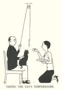 A macska hőmérsékletének mérése (litho) alkotó: William Heath Robinson